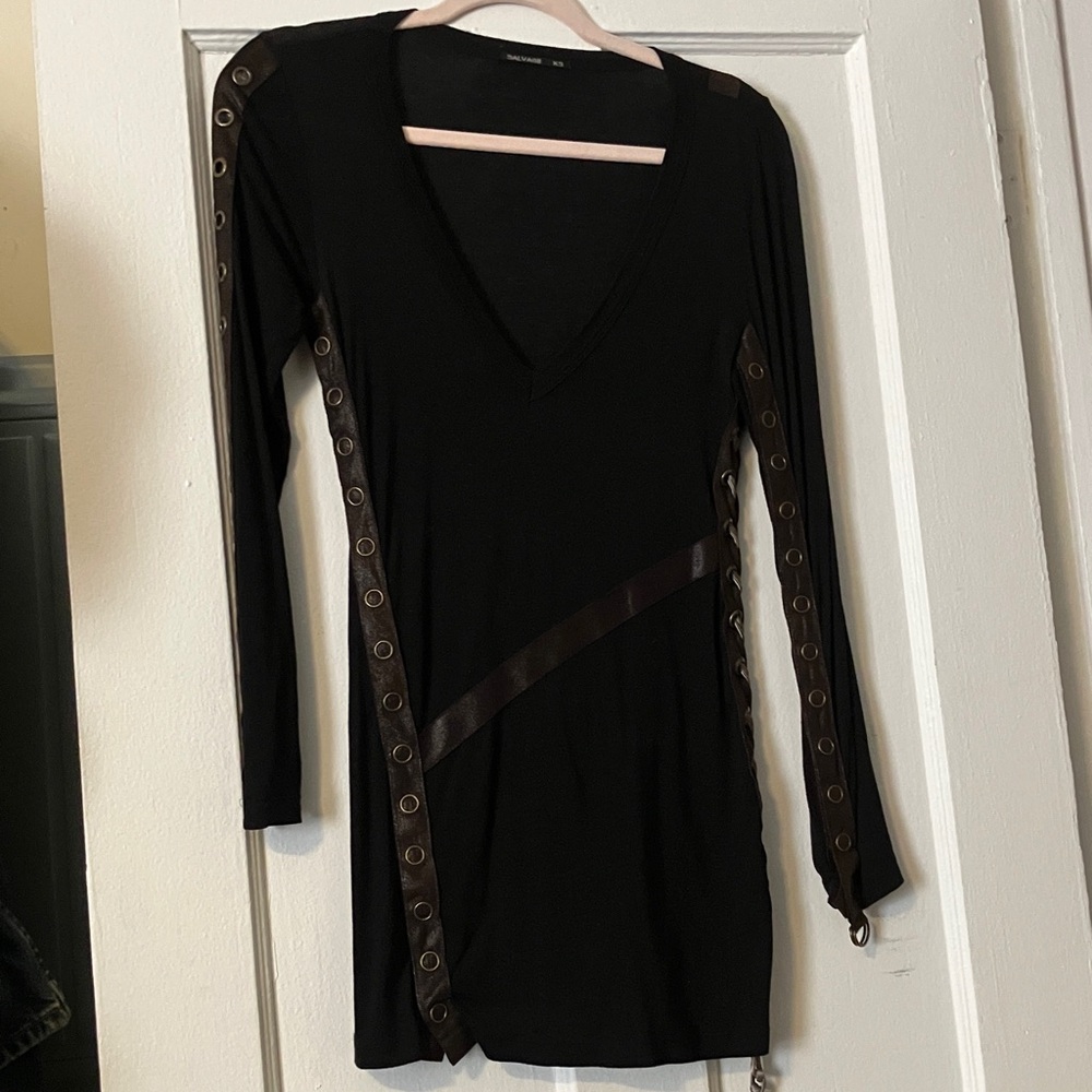 Salvage Black Long-Sleeve V-Neck Top with Eyelet Trim